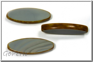 bhm. Glasperle, table cut, oval, 30x11mm, grey, dk., op., picasso, 1 Stk.